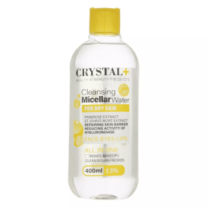 محلول پاک کننده آرایش کریستال پلاس حاوی عصاره گل پامچال مناسب پوست خشک حجم 400 میل