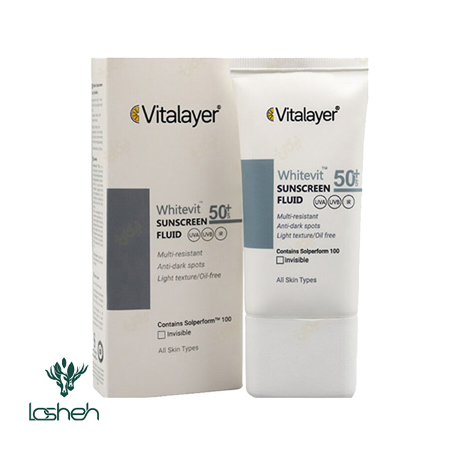فلوئید ضد آفتاب مناسب پوست‌های دارای لک وایت‌ویت SPF 50 ویتالیر بی رنگ