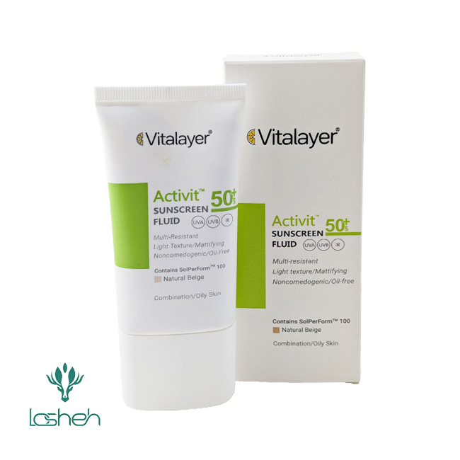 فلوئید ضد آفتاب پوست چرب اکتی‌ویت SPF 50 ویتالیر بژ طبیعی